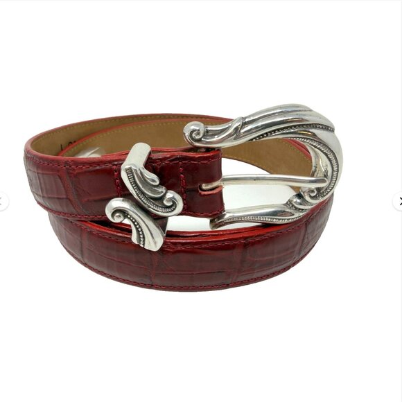 Coldwater Creek Accessories - Coldwater Creek Leather Belt Croc Embossed Red Western Buckle‎ L